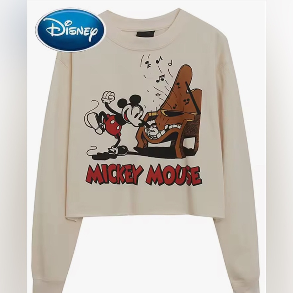Disney Mickey Mouse Cropped Sweatshirt Sweater Piano Crewneck Size S Small